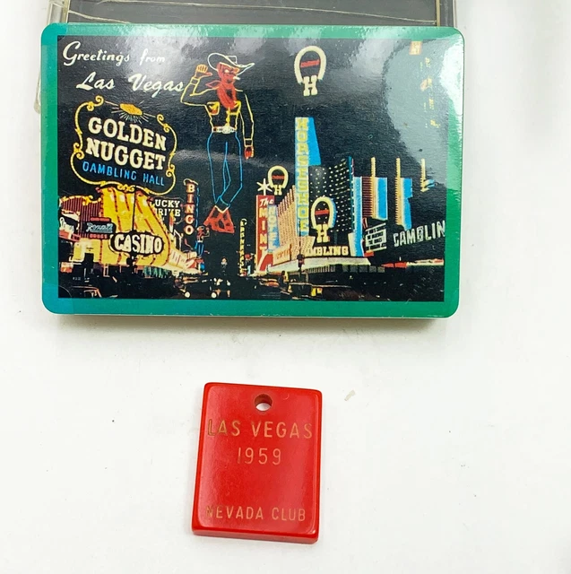 Vtg Sealed Playing Cards Golden Nugget Casino 1959 Nevada Club Key Fob Las Vegas