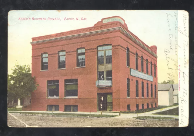 Fargo North Dakota Aker's Business College Vintage Postcard Nd 1909