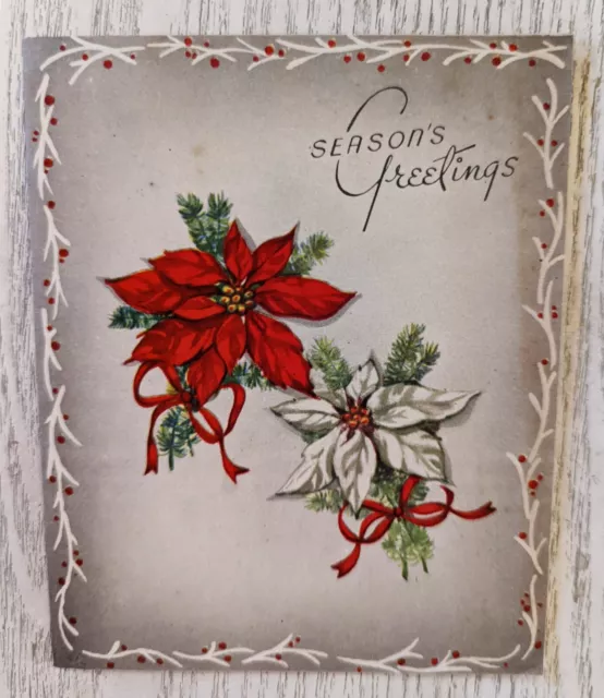 Vintage 1950's 1952 Poinsettia Flower Plant Christmas Greeting Card (EB3167)