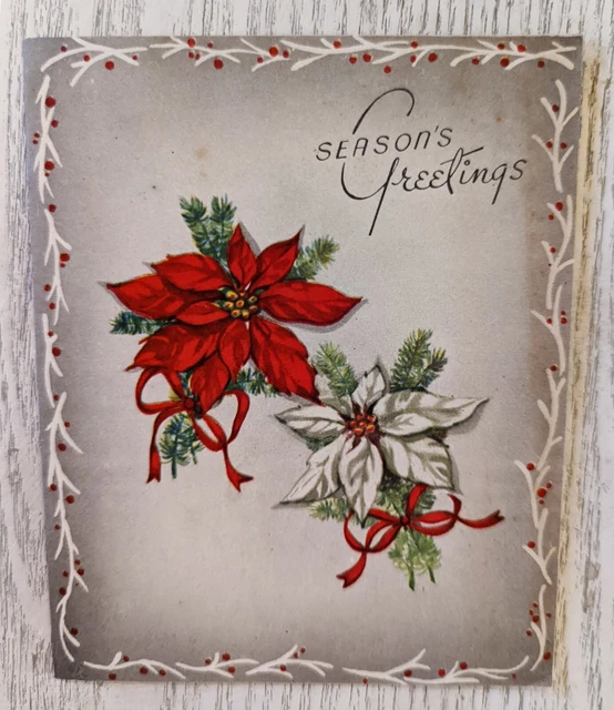 Vintage 1950's 1952 Poinsettia Flower Plant Christmas Greeting Card (EB3167)