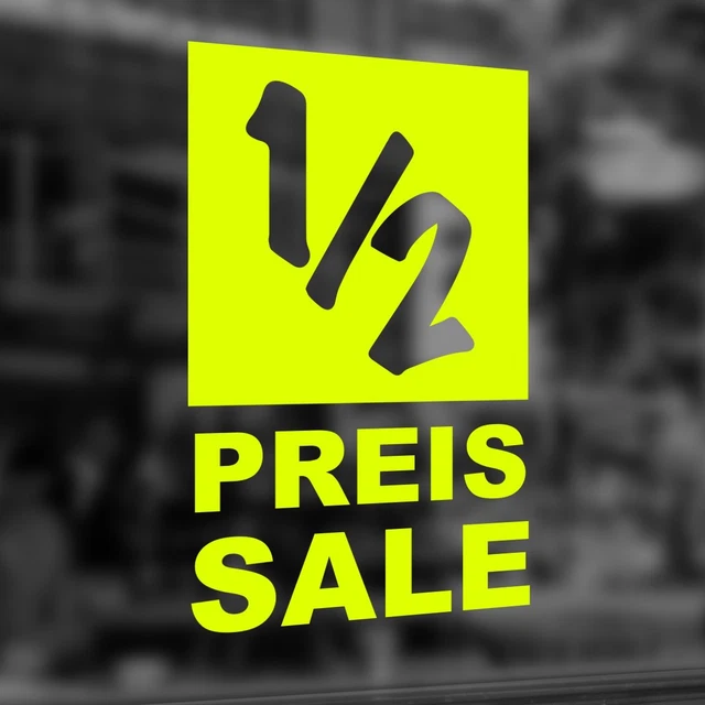 Aufkleber Folie "1/2 Preis Sale" % Rabatt Schaufenster Beschriftung #8028