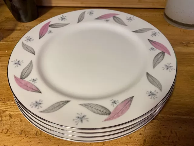 4 Vtg Serenade Narumi Feathers Pattern Mid Century Modern Atomic Dinner Plates