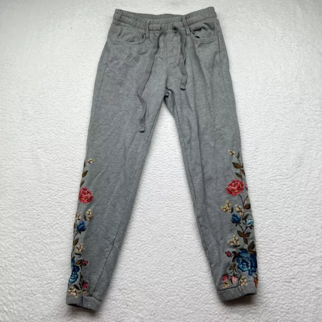 Driftwood Grey Multicolored Embroidered Floral Joggers Size XS