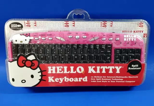 Hello Kitty USB Keyboard Sanrio Sakar Pink 11 Internet Hot Keys Spill Resistant