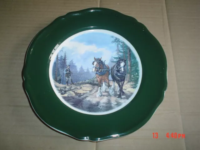 Lovely Jacquies Ceramics WORKING HORSES Collectors Plate WINTER TIMBER HAULING