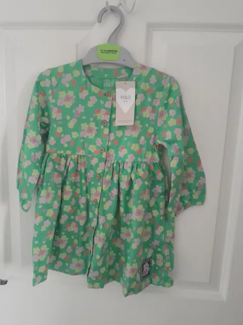Baby Girls Green Floral Dress Age 12-18 Months From Marks And Spencer BNWT