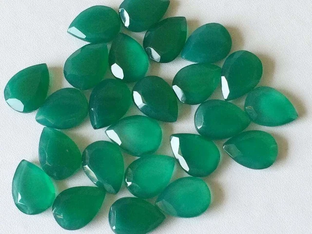 10x14mm Grün Onyx Cabochons Facettiert Birne Cabochons, Tisch Schnitt
