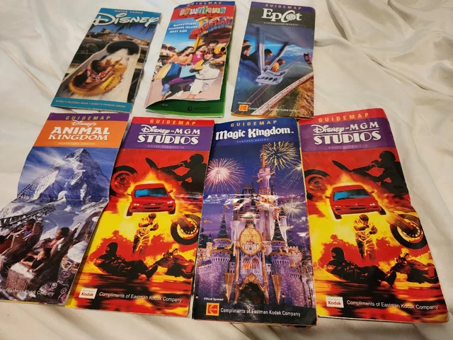 WDW Walt Disney World Park Guide Map Lot Vintage Epcot/MGM/Water Park/DTD/AK Y2K