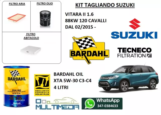 Kit Tagliando 3 Filtri Olio Bardahl 5W30 Suzuki Vitara Ii 1.6 Benzina 88Kw 120Cv