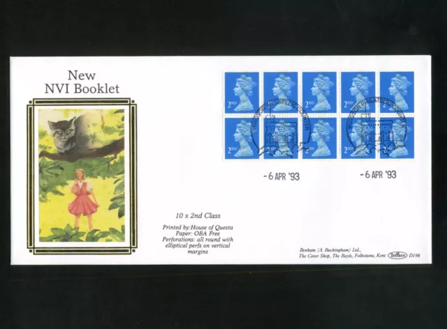 1993 BENHAM D 198 FDC 6th Apr  NVI Bklt pane (10 x 2nd)  Windsor SHS 25A (S) Yy