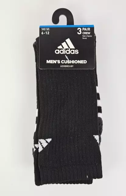 Adidas Crew Socks 3-Pair Shoe Size 6-12 AeroReady Cushioned New