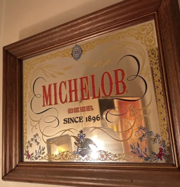 Vintage Anheuser-Busch Michelob Beer Framed Mirror bar sign 12” x 14”