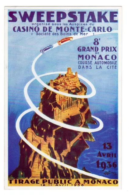 Postcard Monaco Grand Prix 1936 Auto Racing And Sweepstake By Casino