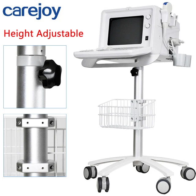 Carejoy Mobile Trolley Rolling Cart For Ultrasound Scanner+Basket Adjustable