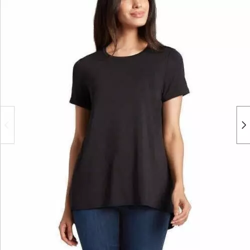 Ellen Tracy Women's Soft Knit Top Tunic Length HiLo Hem Tee Comfy (BLACK,XXL)NWT