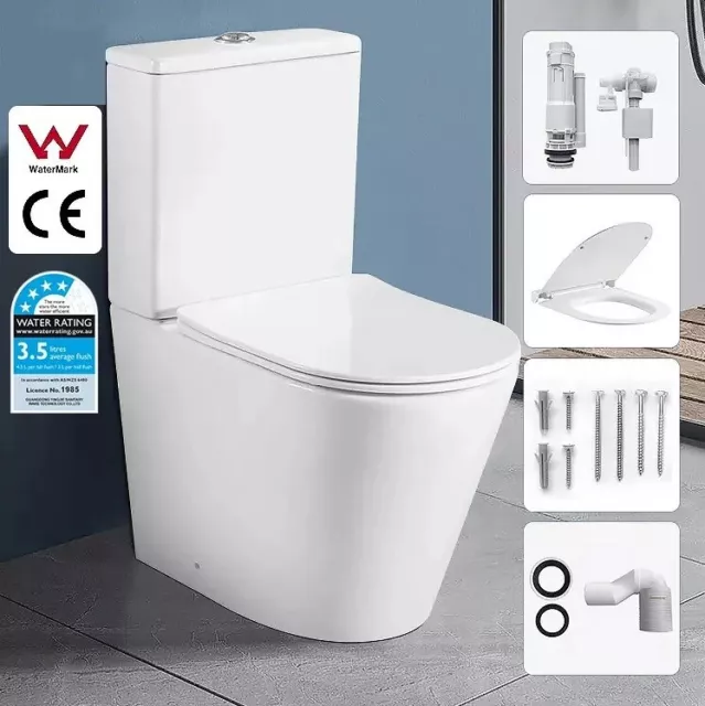 RIMLESS Toilet Suite BACK TO WALL FACED CLOSE SOFT CLOSE Seat back inlet WELS