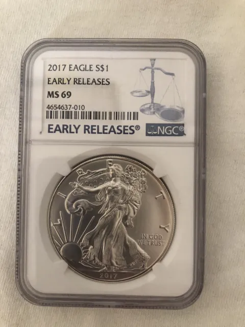 2017 $1 American Silver Eagle Ngc Ms69 First Releases Blue Label