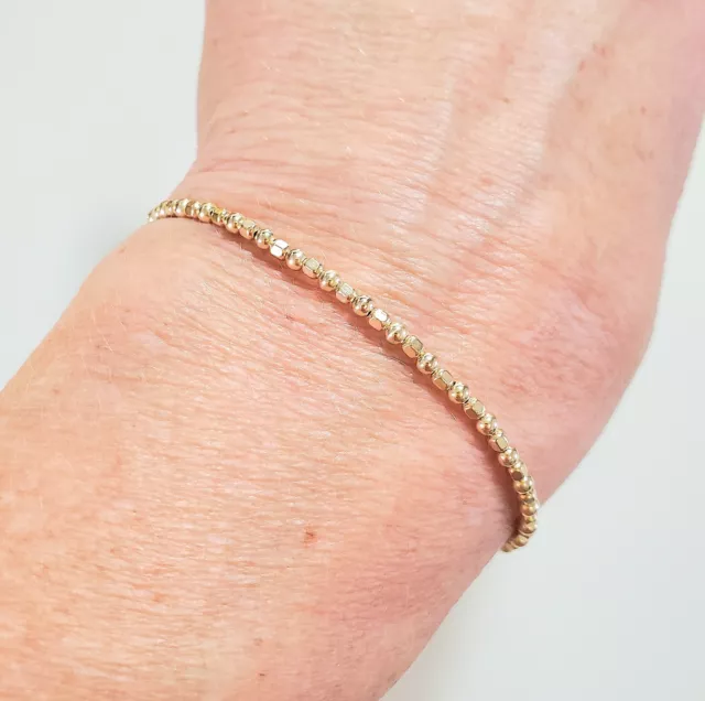 14k Solid Yellow Gold Stretch or Lobster 2.5mm Round and Nugget Bead Bracelet