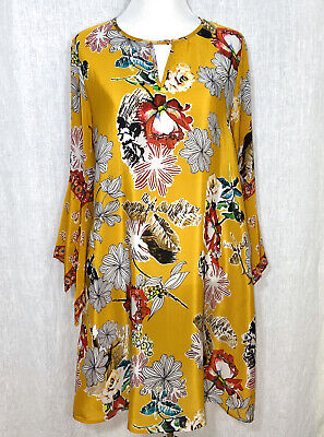 Boho Gypsy Floral Tunic Dress Size S Pockets Flare Sleeve Mix Fabric By Tolani
