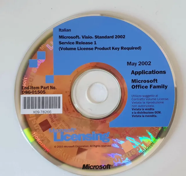 CD ORIGINALE MICROSOFT VISIO STANDARD 2002 ITALIANO + REGALO OFFICE XP PRO e W7