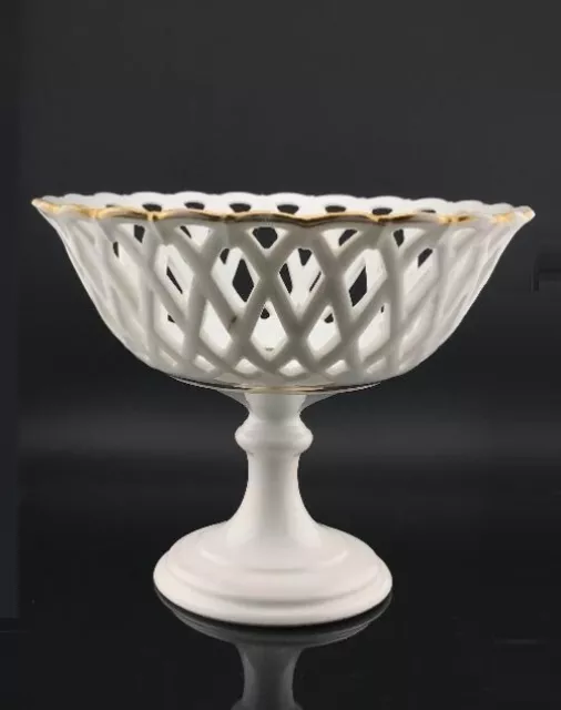 Reticulated Gold Gilt Porcelain Basket Compote