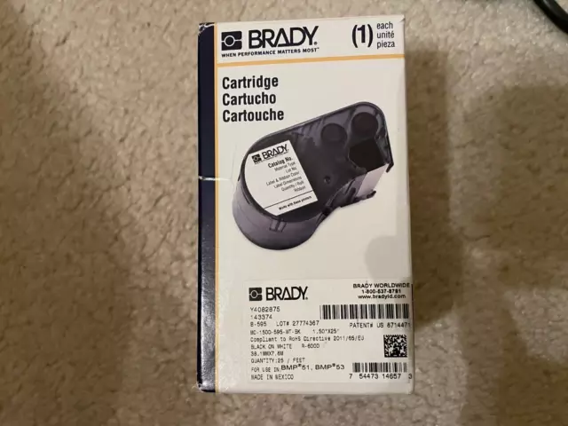 BRADY MC-1500-595-WT-BK Label Cartridge,Black on White,25 ft. for BMP 51 & 53