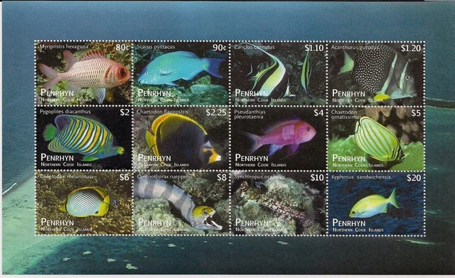 Stamps of Penrhyn – Fish Definitive Part 1 — Sheetlet of 12 (1) — MINT.