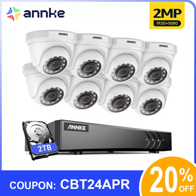 ANNKE 1080P Wired CCTV Security Camera System 8CH or 16CH DVR Outdoor IP66
