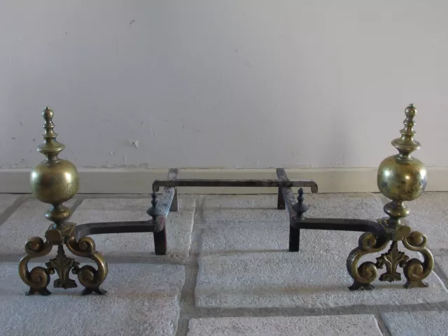 Paire de chenets anciens Napoléon III en fer et bronze