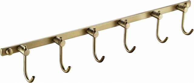 WINCASE Brass Hook Rack, Bathroom Towels Hooks Coat 6 Hooks, Brushed
