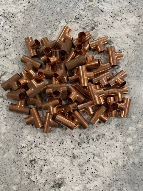 Lot of 46  Copper Sweat Tee Fittings for 1/2" x 1/2" x 1/2" OD Pipe CxCxC