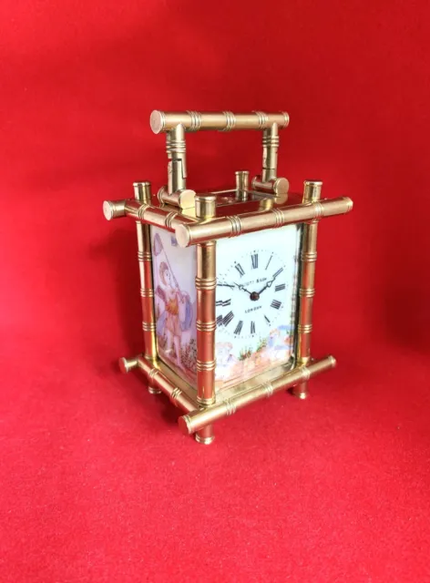 Old Vintage Elliott & Son Bamboo Enamelled Hand Painted Miniature Carriage Clock