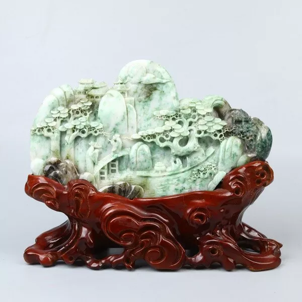 Exquisite Chinese hand-carved pine Natural landscape carving Dushan jade statue