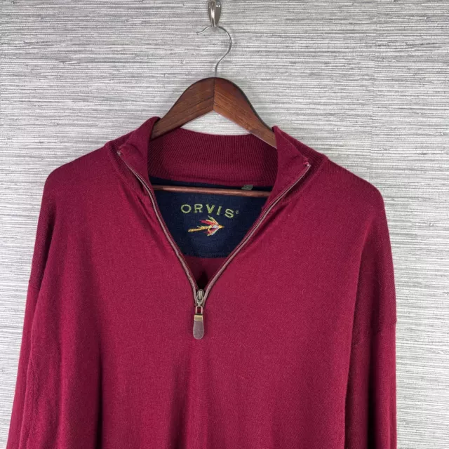 ORVIS SWEATER MENS XL Red Quarter Zip 100% Merino Wool Pullover Adult ...