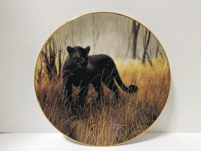 Vintage W. S. George black leopard cat plate Powerful Presence Frace 1991