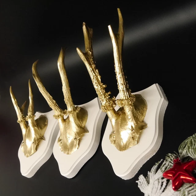 3 Pieza Cornamenta de Corzo Dorada Decorativos Blanco Signos Decoración 26.1.114