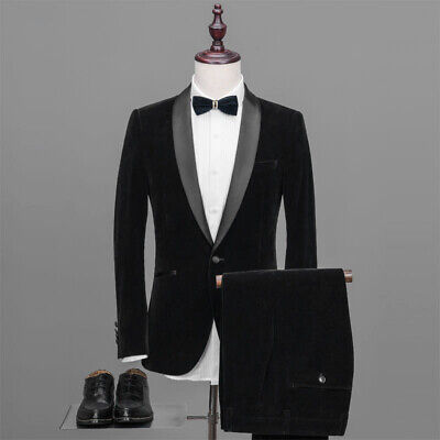 Men Black Velvet Suit Blazer Groom Tuxedo Wedding Party Dinner Prom Formal Suit