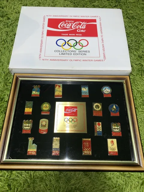 16th Anniversary Olympic Winter Games Coca Cola Collector’s Series Pins in Frame