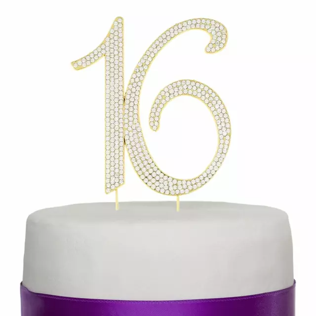 Gold Sweet Sixteen 16 Birthday Number Cake Topper Rhinestone 16th Decoration