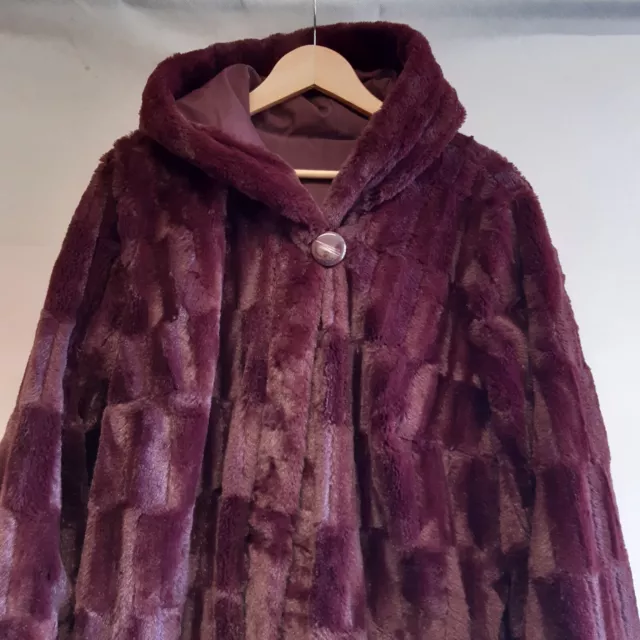 Vintage 80's 90's DENNIS BASSO Women's Purple Faux Fur Coat Hooded XL Polyester