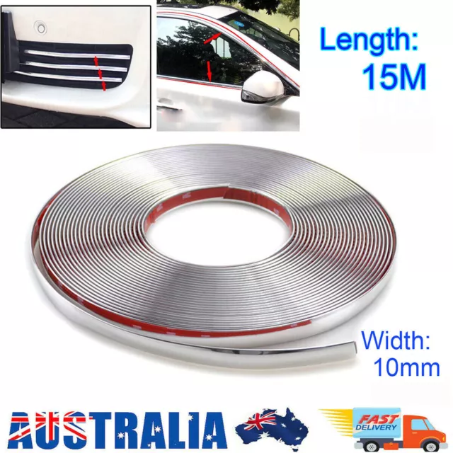 AU 15M x 10MM Chrome Moulding Trim Strip Car Door Edge Scratch Protector Cover ~