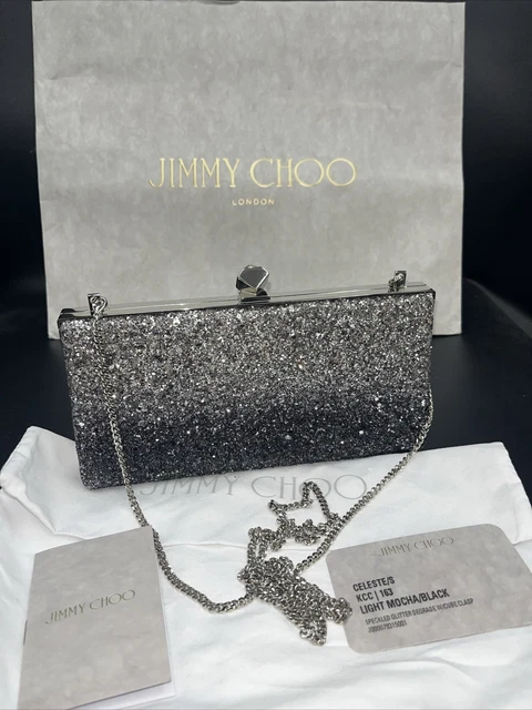 JIMMY CHOO グリッタークラッチバッグ シルバー/ブルー/ピンク