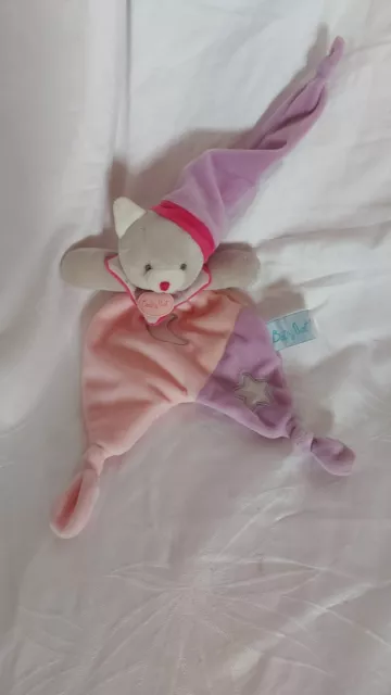 Doudou Chat Plat Rose BABYNAT BABY'NAT  Ours Mauve Lune Etoile Luminescent Neuf