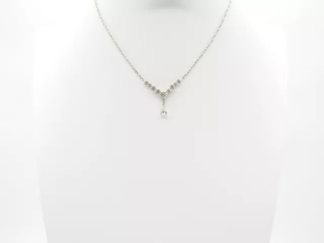 Signed Claire's Clear Rhinestone Teardrop V Silver Tone Chain Necklace Vintage