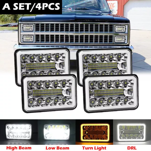 4PCS 4"X6" LED Headlights High-Lo Beam For Chevy C10 Pickup 1981-87 Ford Mustang