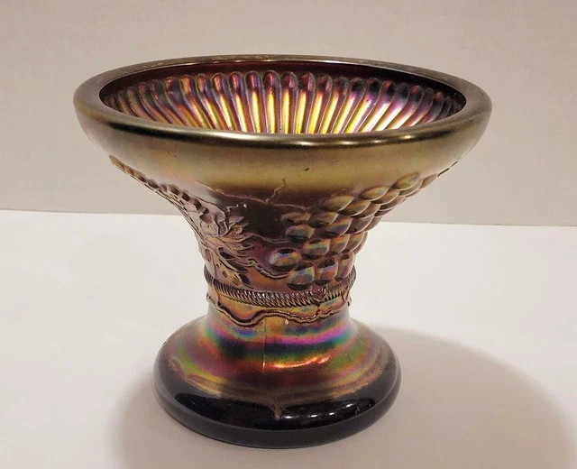 Antique Northwood Carnival Glass Grape And Leaf Punch Bowl Base Vase