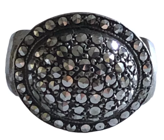 Vintage Marcasite Sterling Silver 925 Ring SZ 6.5 West Geemany Art Deco Oval