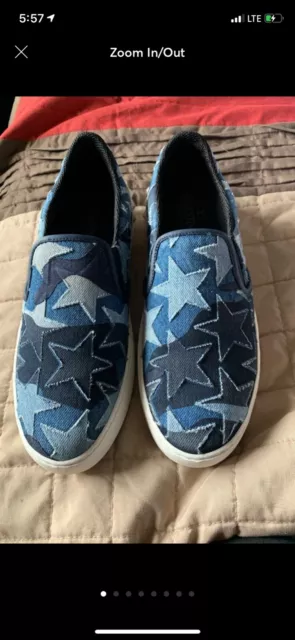 Valentino Rockstud Blue Denim Camustars Camo Star Slip On Sneakers 40.5 