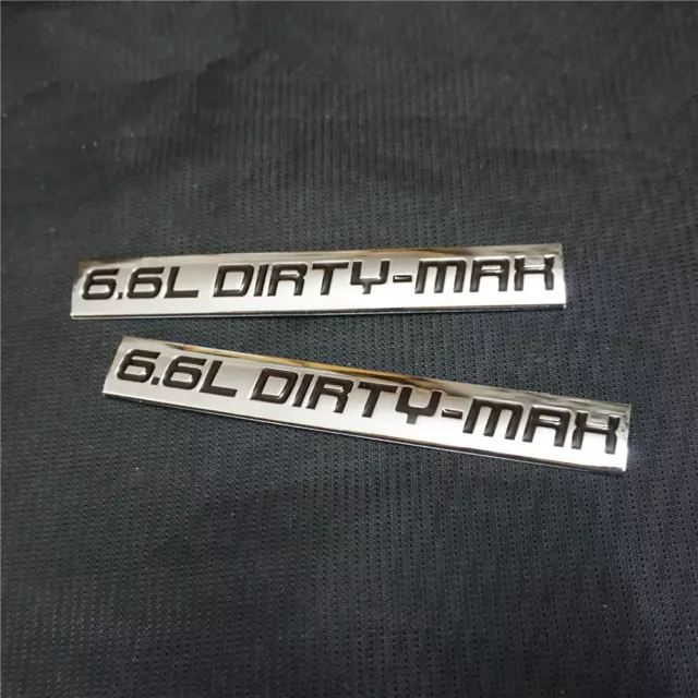2x Black 6.6L DIRTY-MAX Chrome Metal Sticker Badge Decal Emblem SUV Turbo 3D Car