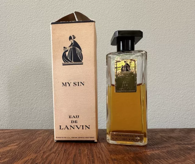 Vintage 2 OZ Lanvin My Sin French Eau De Toilette Gold Label Perfume